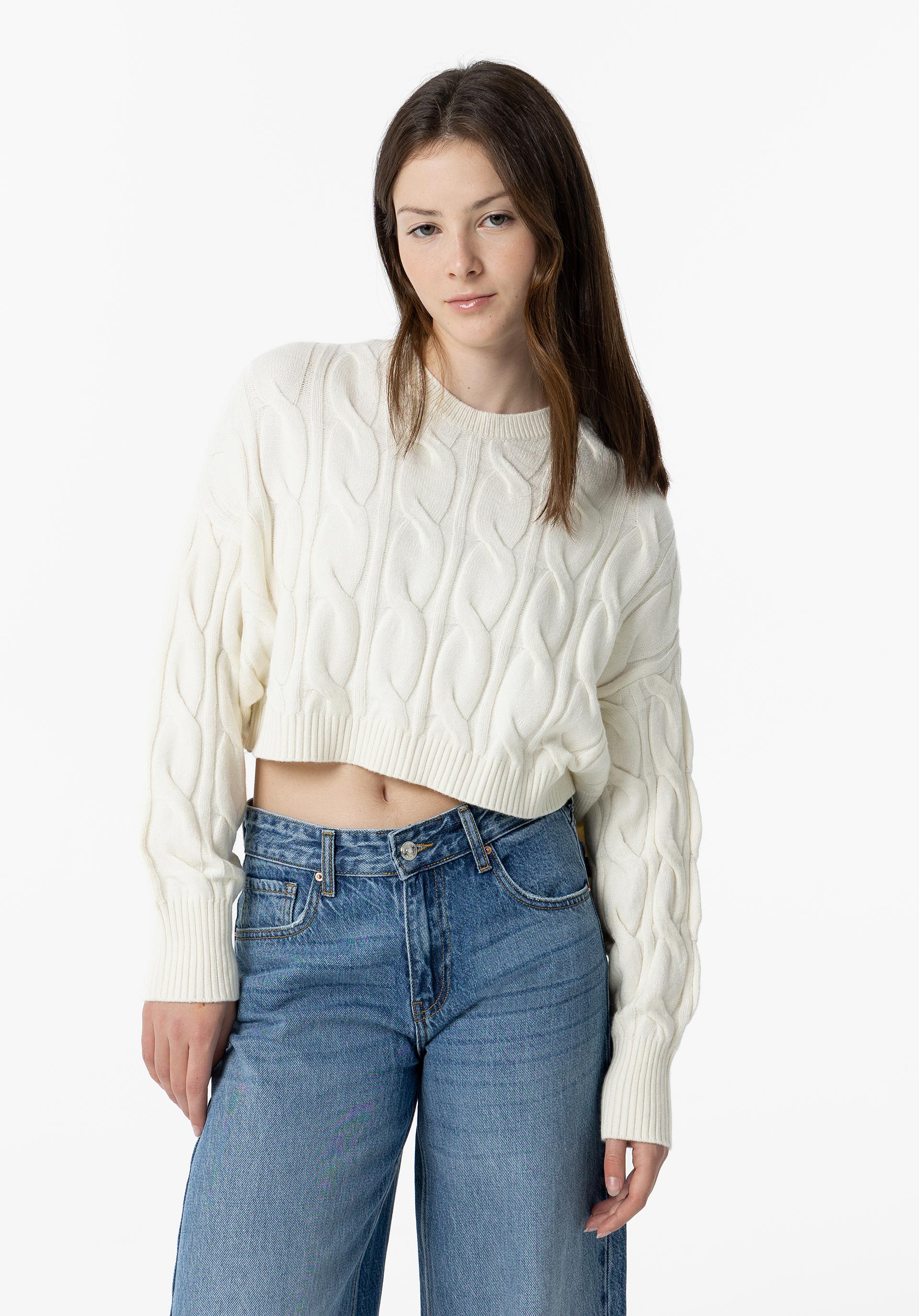 Camisola em Malha de Cabo Cropped