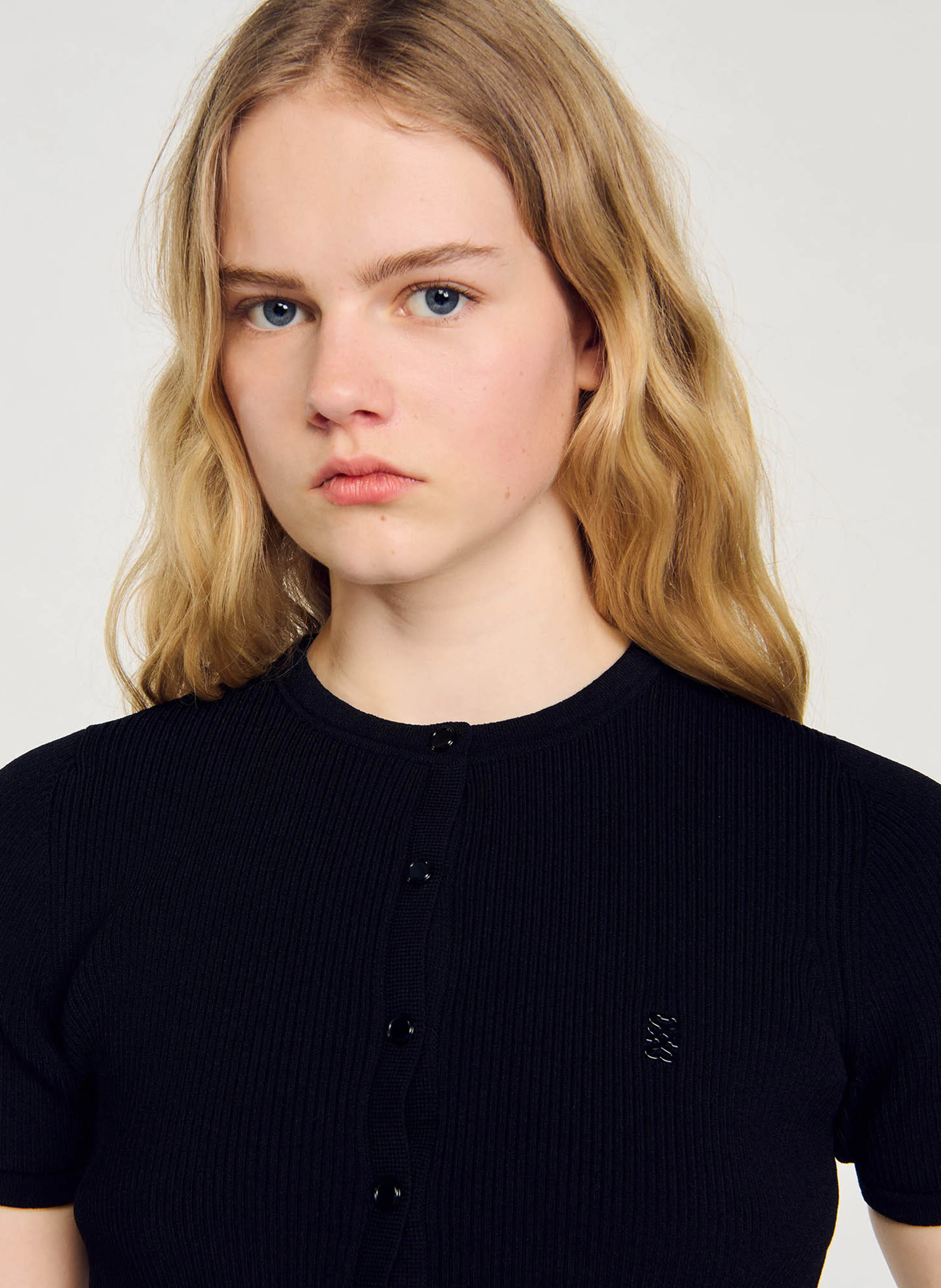 Cardigan court col rond| Noir