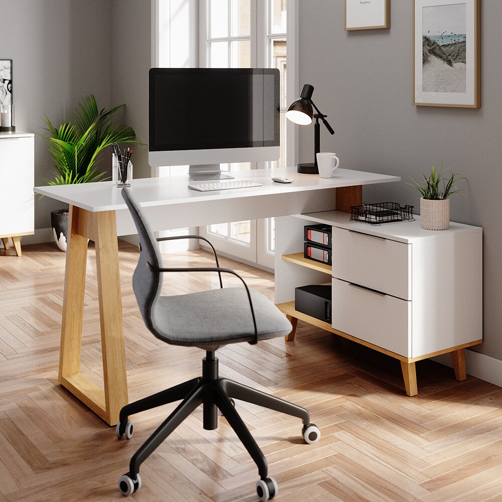VICCO Eckchreibtisch Nautica Computer Büro PC Arbeitszimmer weiß Eiche Skandi