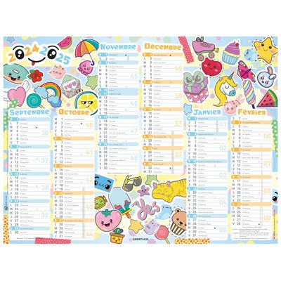 Calendrier Kawaii - 6 mois par face - 32 x 42 cm - Oberthur