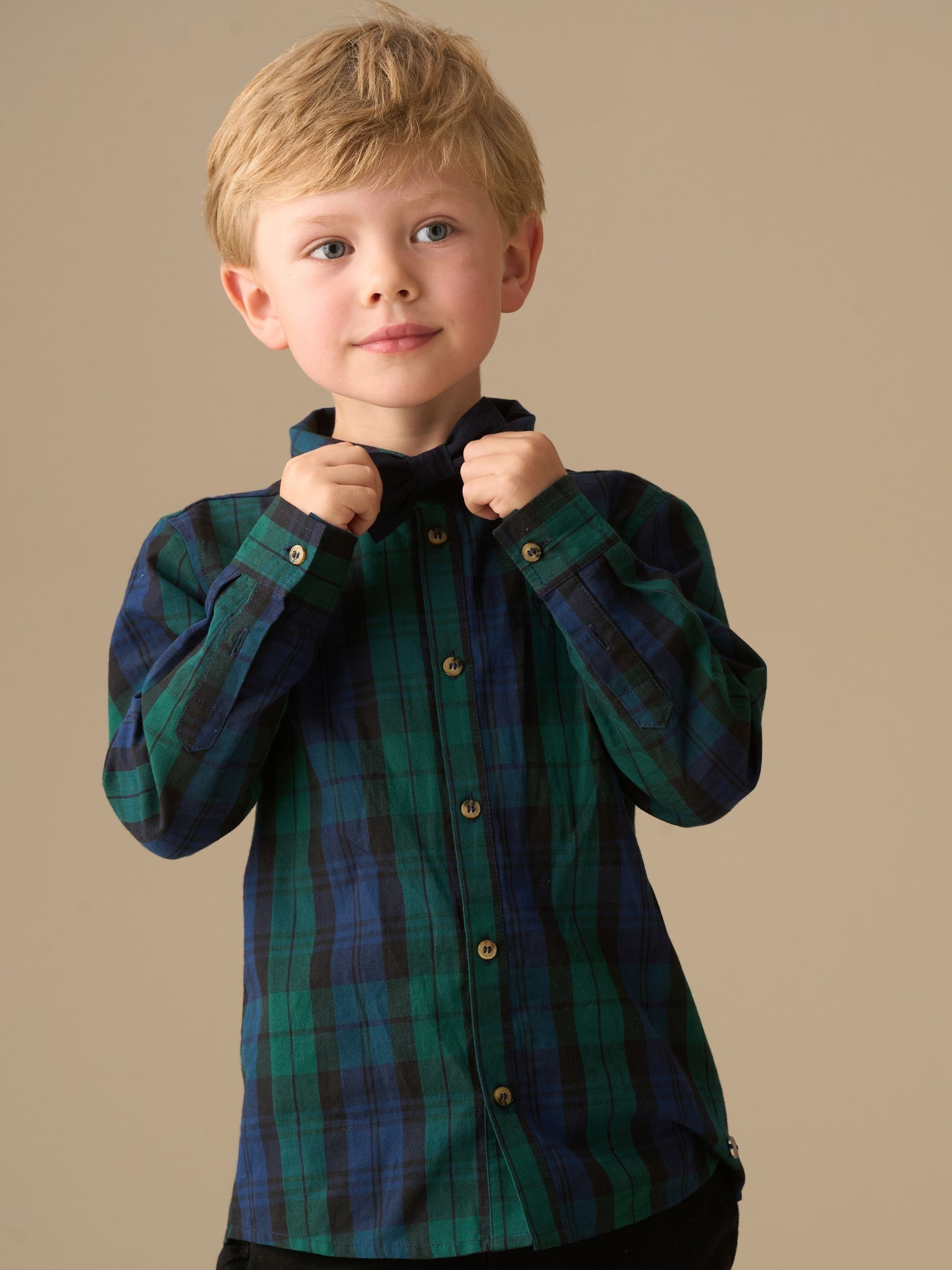 Blauw - Angel & Rocket Camden Brushed Shirt With Bow Tie