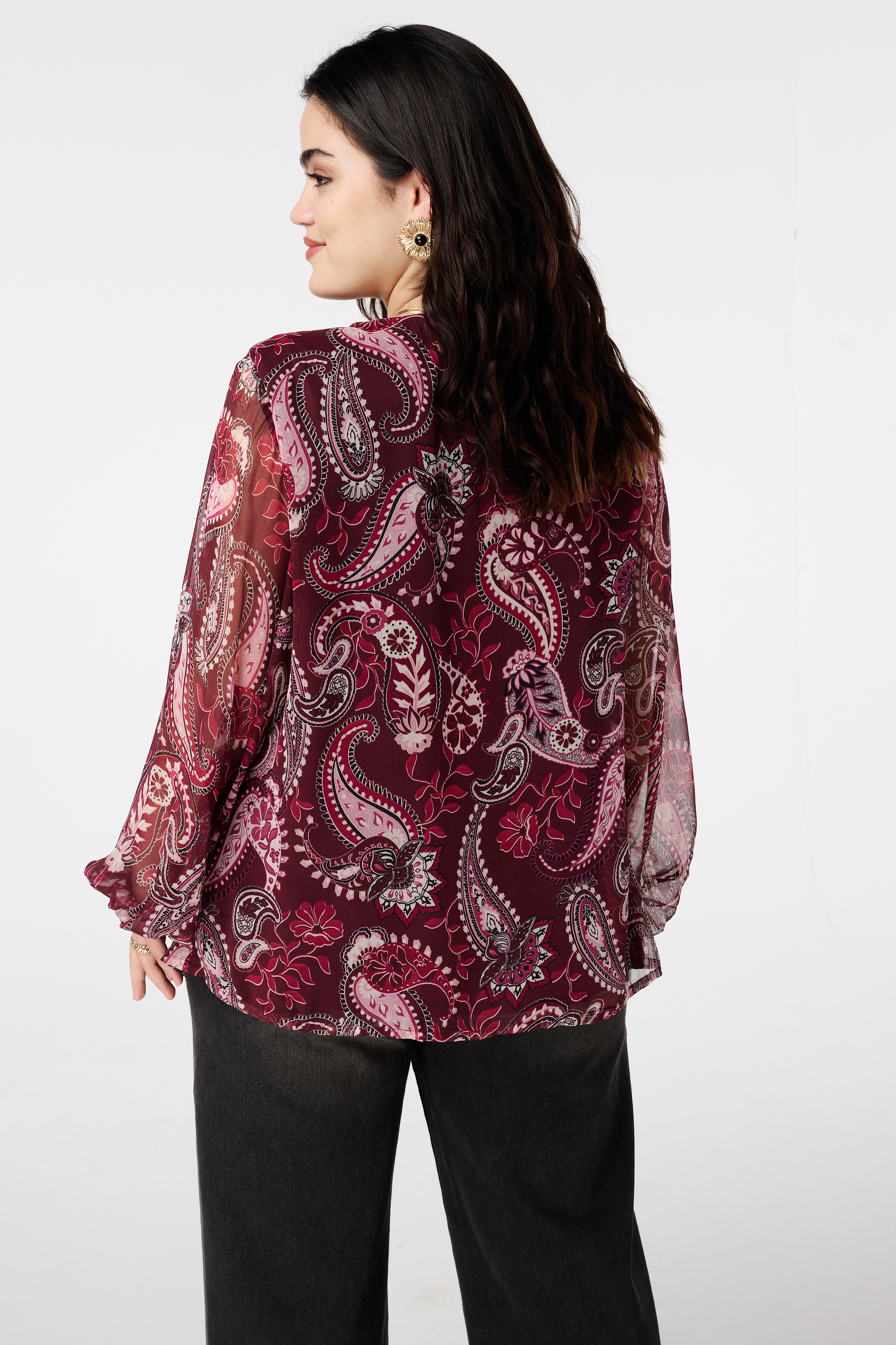 Sheer blouse met paisley print Multi Pink