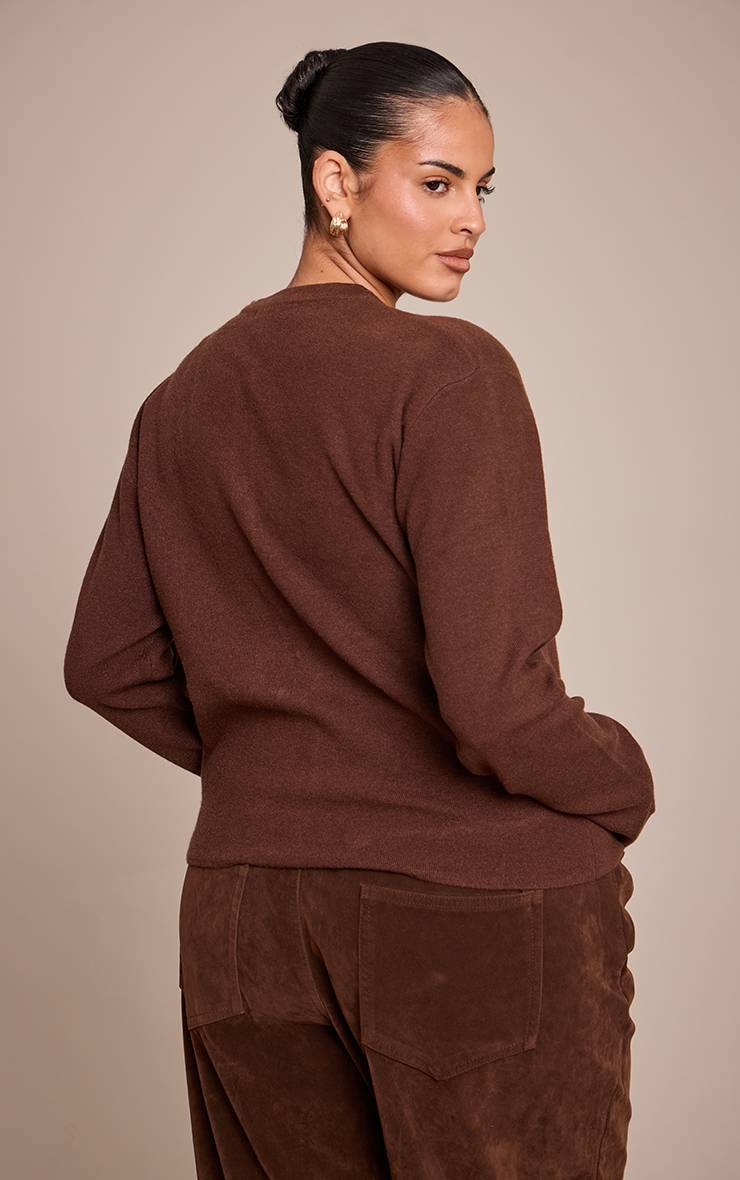 Chocolat Top En Maille À Manches Longues Boutonné Grande Taille