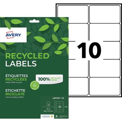 Avery - 150 Étiquettes recyclées blanches - 99,1 x 57 mm - Impression laser ou jet d'encre - réf LR7173-15