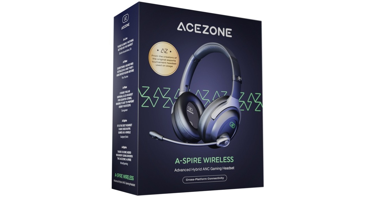 AceZoneA-Spire Wireless Hybrid ANC  over-ear gaming headset  (Zwart/groen, PC, PS4, PS5, Xbox Series X|S, Switch, Mobile)