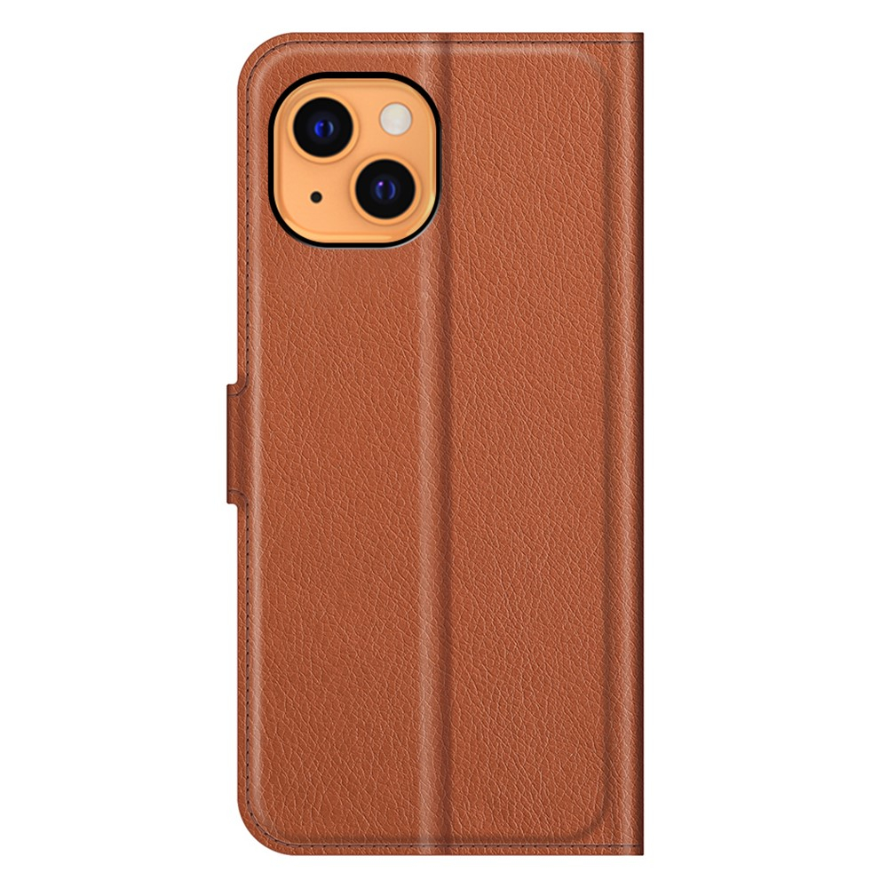 iPhone 13 Leder Tasche Flip Cover Litchi Look - Braun