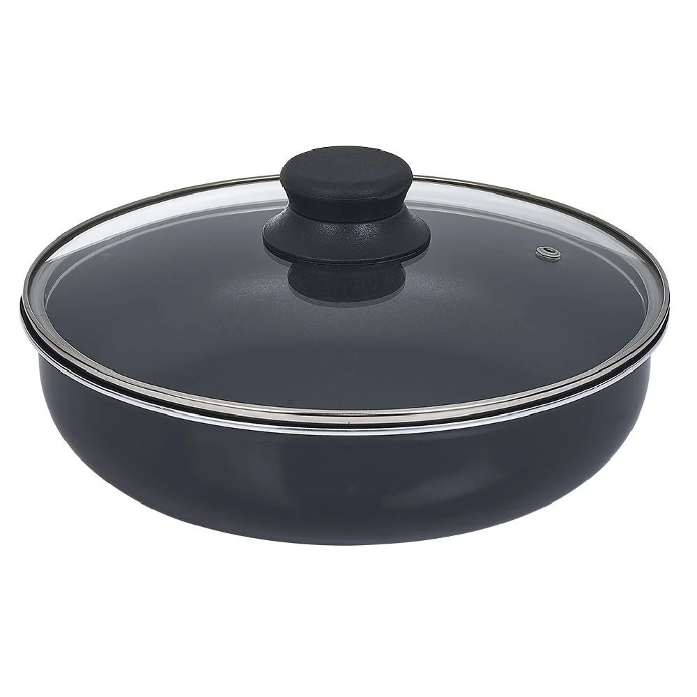 Sauteuse aluminium noir avec couvercle verre et poignée amovible Ø24cm