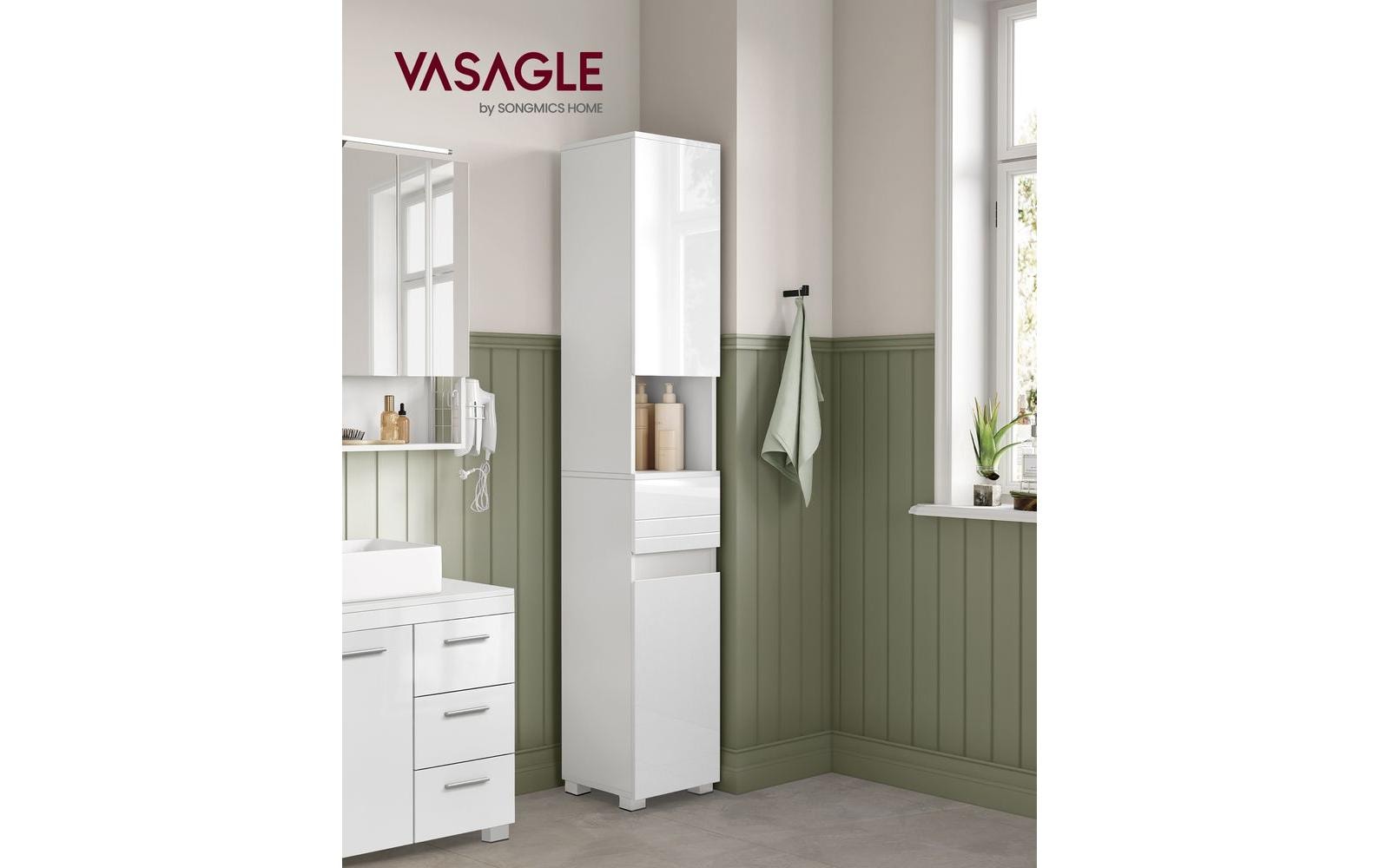 Badezimmerregal 30 x 170 cm, Weiss<br>Schmaler Schrank mit verstellbaren Ablagen