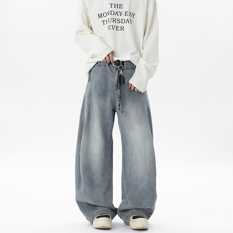VEAZ - Mid Rise Washed Wide Leg Jeans