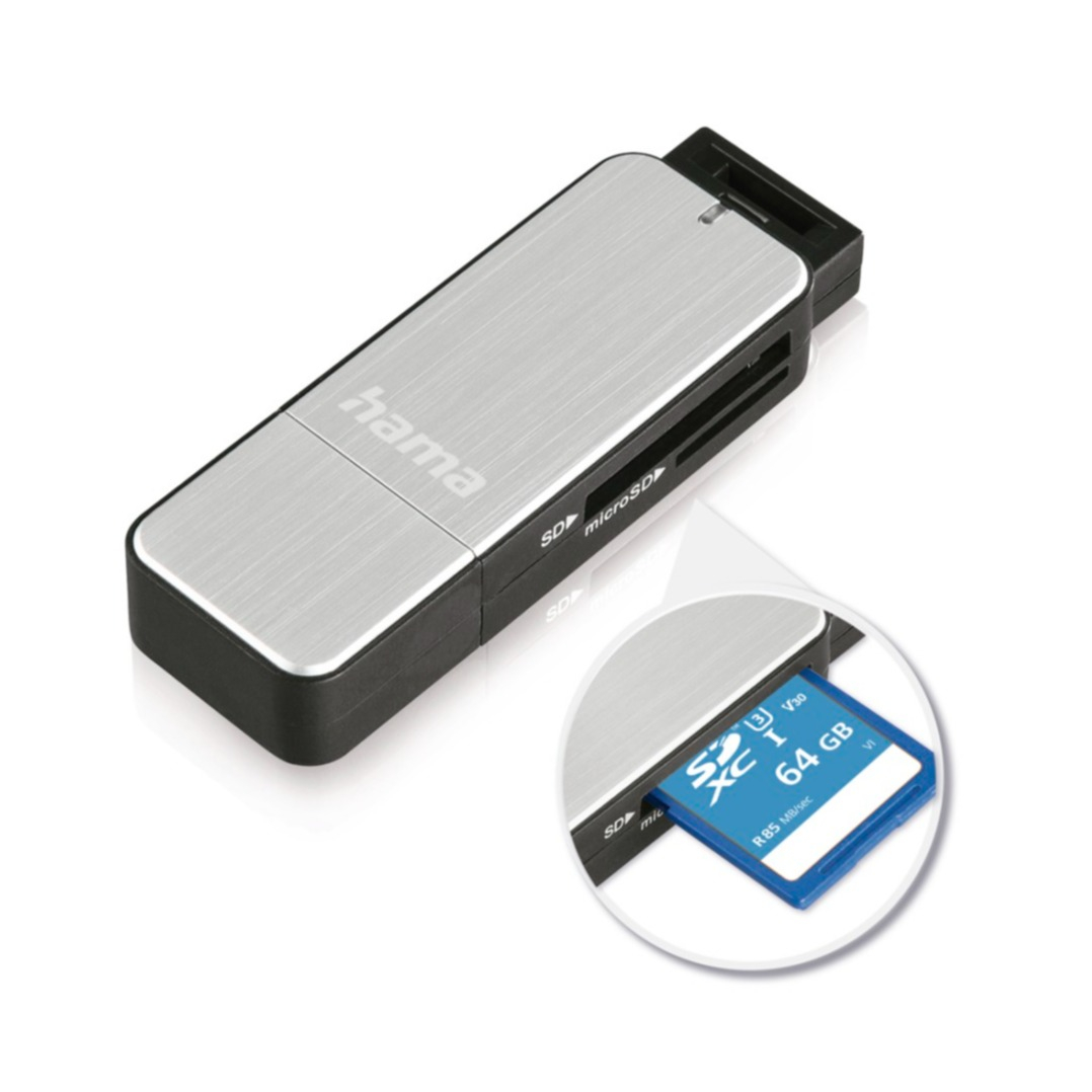 USB 3.0 Alu Kartenlesegerät Card Reader für SD und Micro SD Speicherkarten (00123900) - Silber / Schwarz