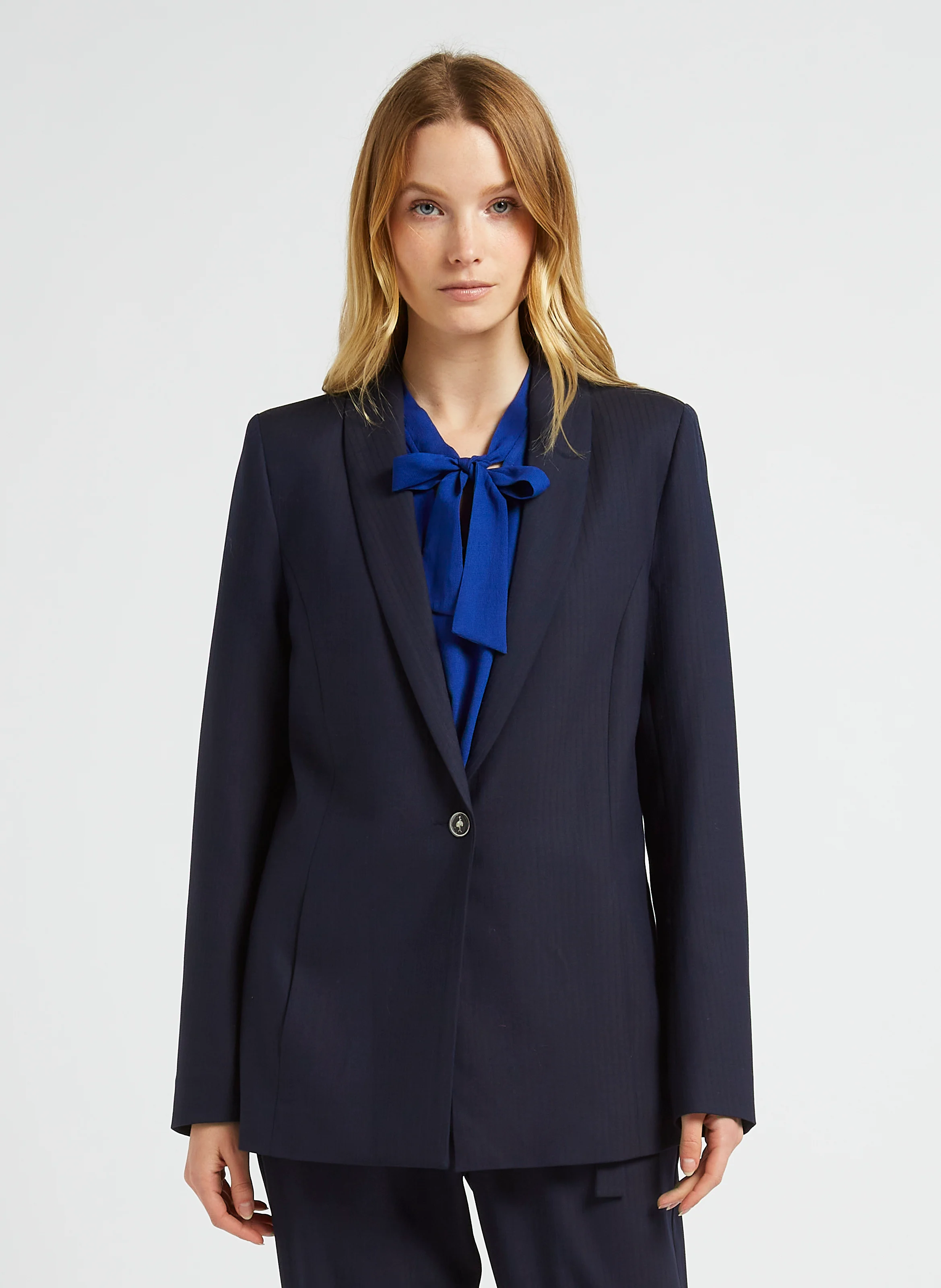 VITALY - Veste de tailleur ajustée à col châle | Bleu