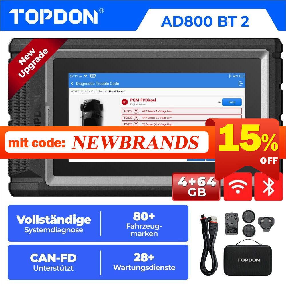 Topdon Ad800 Bt 2 Pro Kfz Obd2 Diagnosegerät Alle System 28+services