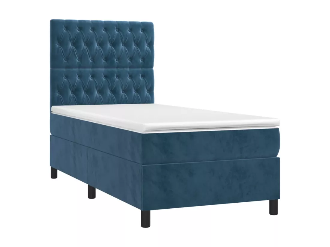 Sommier tapissier et matelas et LED Bleu foncé 90x200cm Velours