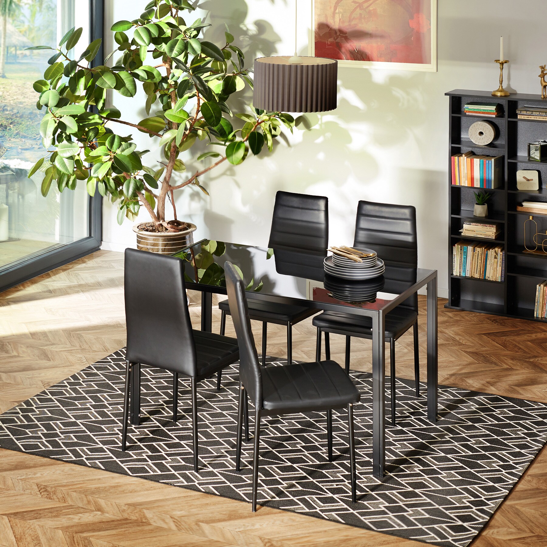 tectake® Set Esszimmerstuhl, gepolstert mit Kunstlederbezug, schlanke Stahlbeine, 41 x 45 x 98,5 cm