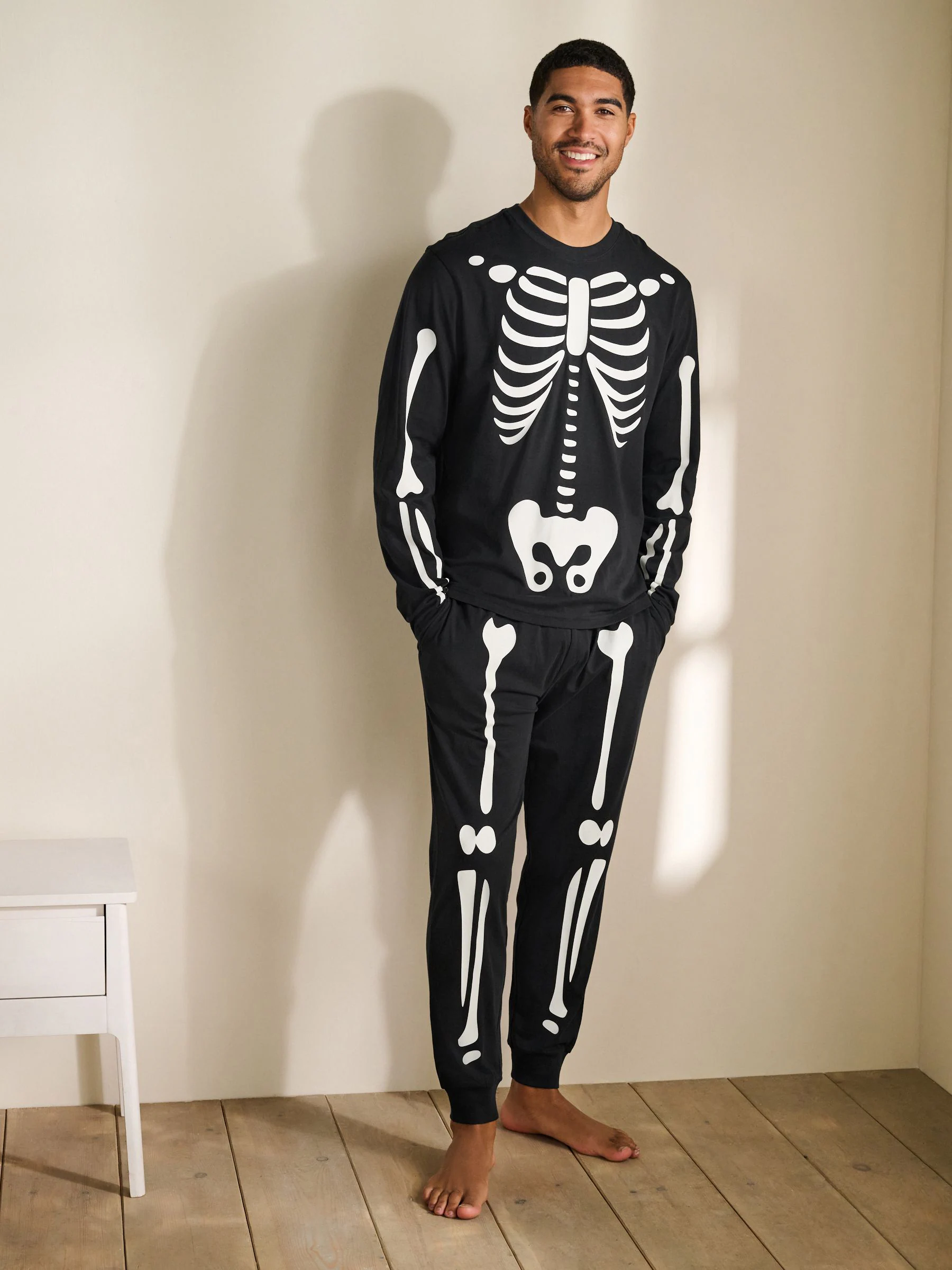 Zwart - Halloween Pyjama's Set met Lange Mouwen en Skelet