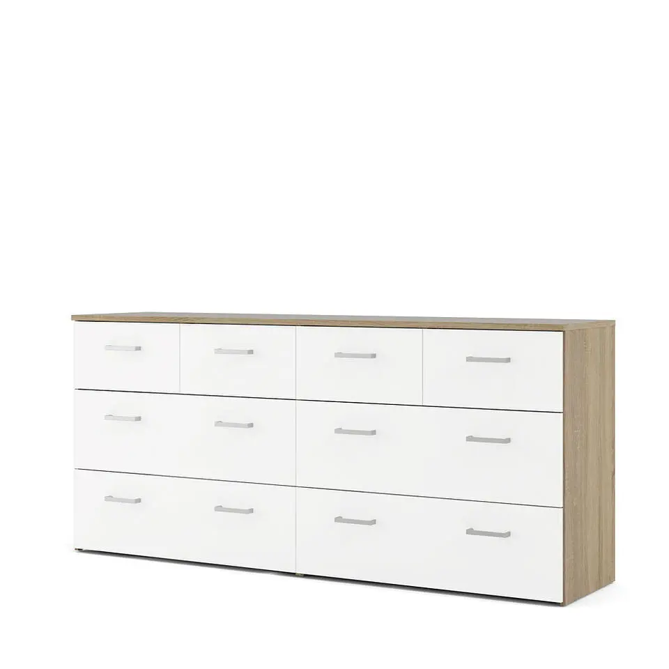 Hioshop Spell Ladekast breed 4 kleine en 4 grote laden eiken decor- wit