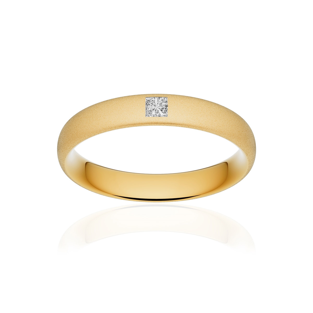 Alliance or 750 jaune sablé ruban confort 4mm diamant princesse