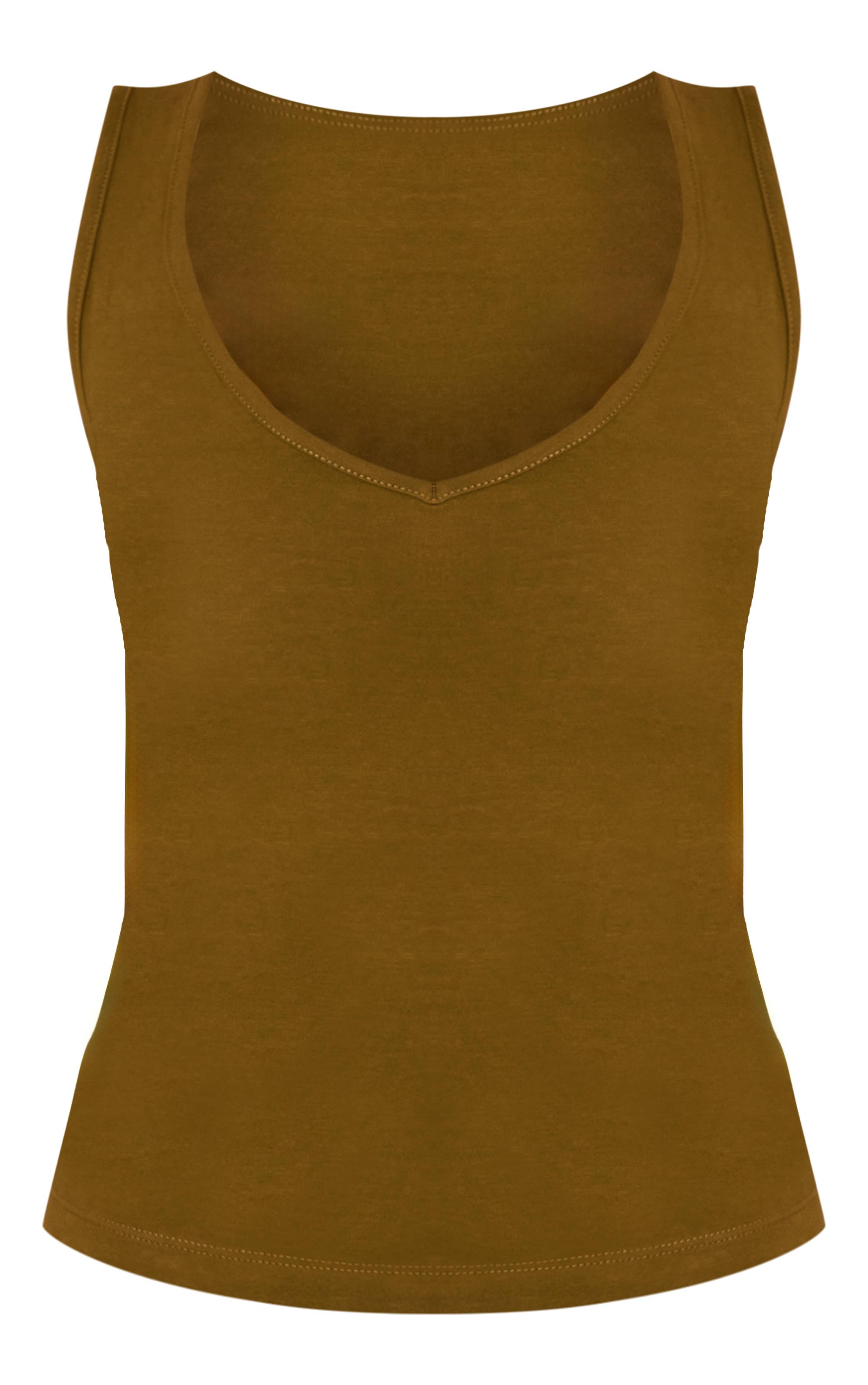 Vert Olive Débardeur En Coton Doux À Encolure En V