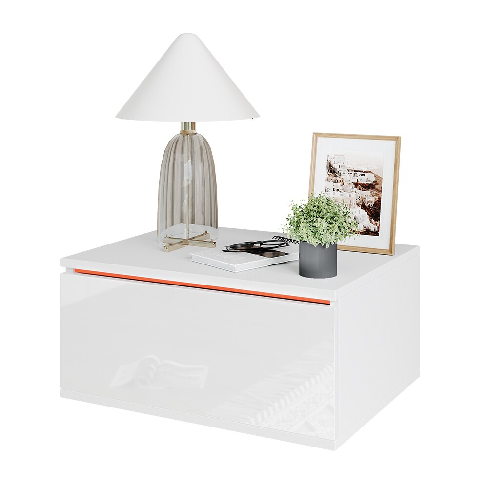 Vicco Nachtschrank Samira 49 x 38 cm, Weiß Hochglanz + LED, Fernbedienung