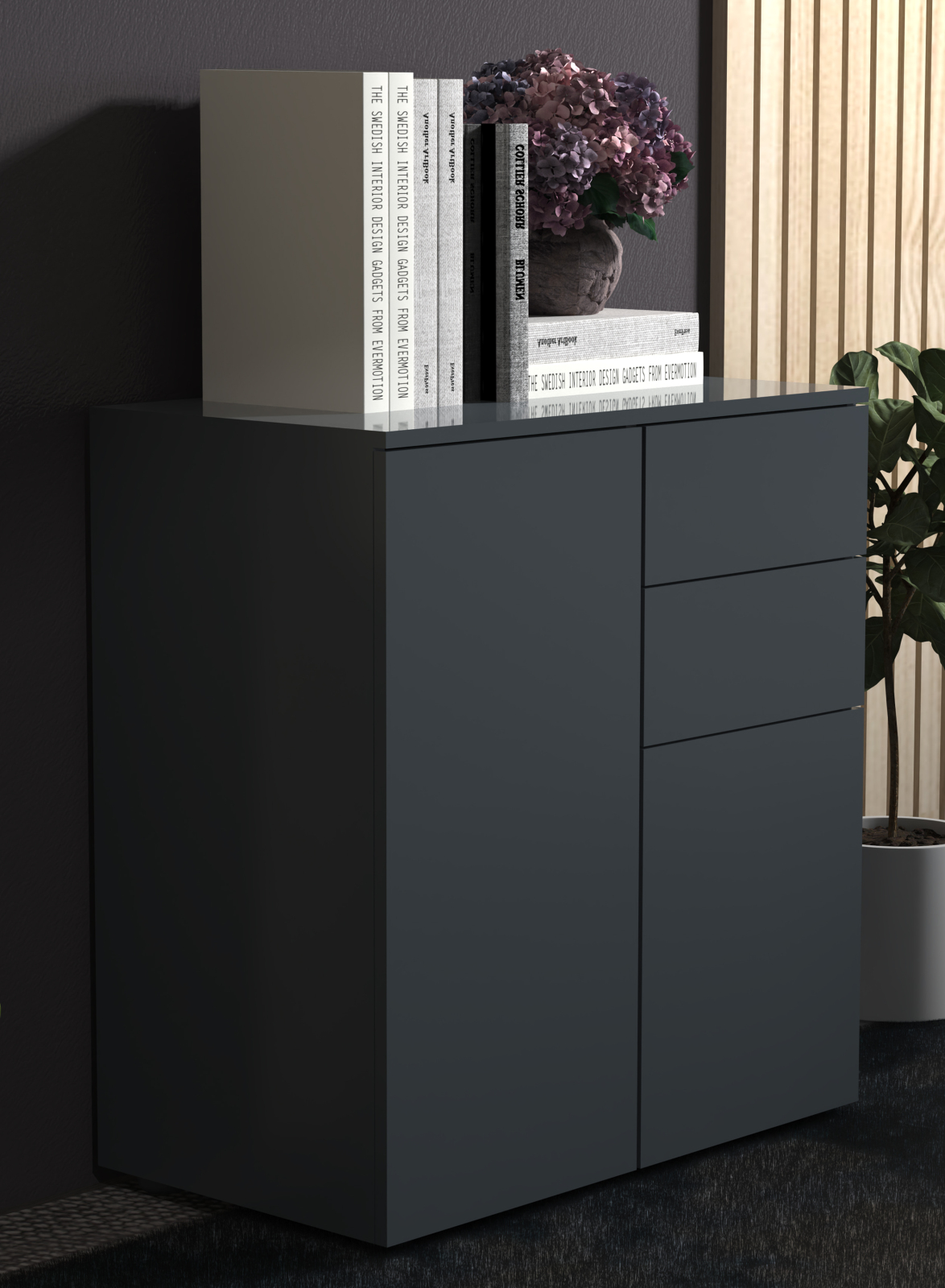 Kommode DALOSA - anthrazit - 2 Schubladen und 4 Fächer - 70 cm