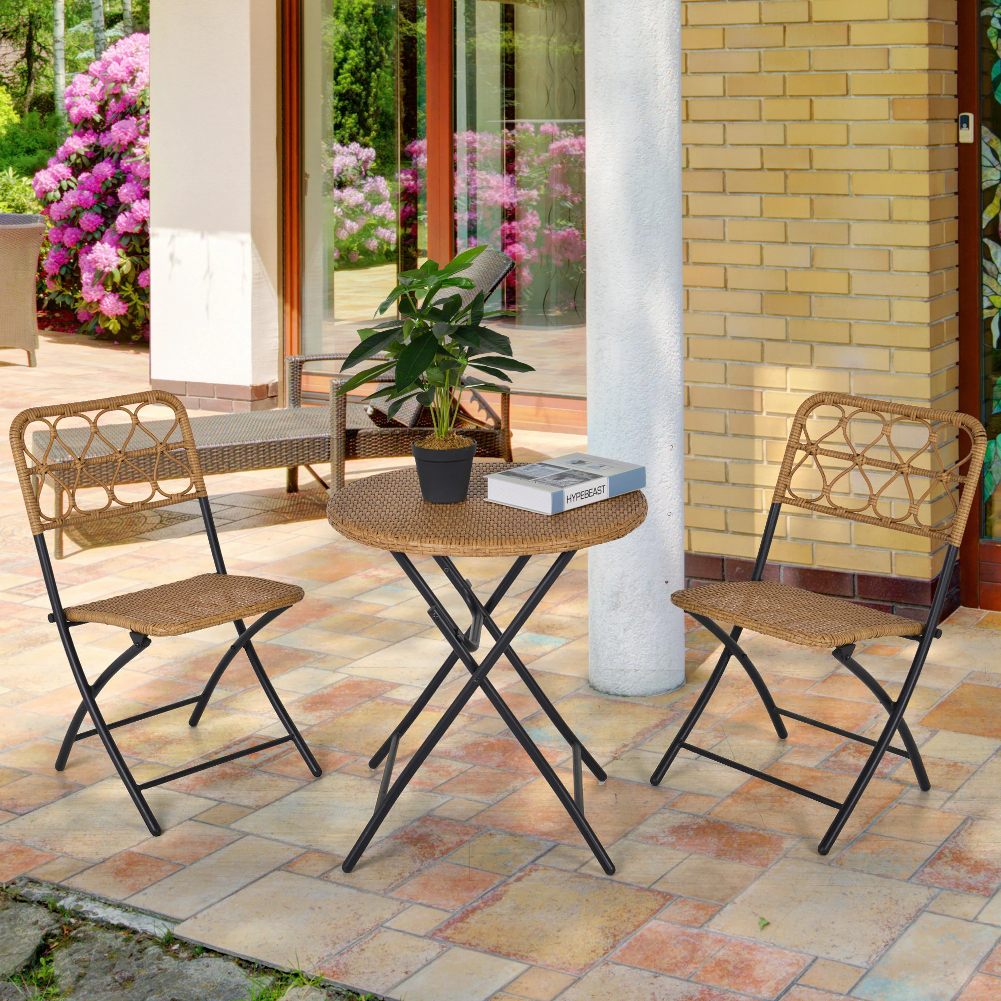 Outsunny 3-teilige Sitzgruppe faltbar natur
