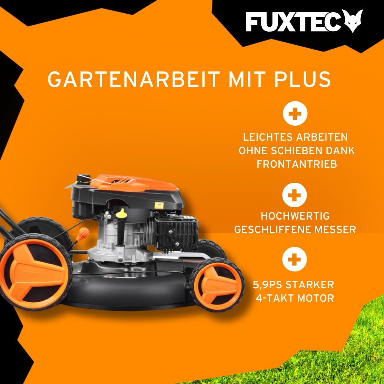 FUXTEC Benzin Rasenmäher FX-RM51SA96 Profi Mulchmäher mit 51 cm und Selbstantrieb leistungsstarker 196 cc Motor Motormäher Mulchen