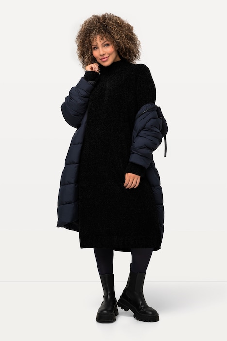 Chenille-Midikleid, Stehkragen, Langarm, kuschelweich