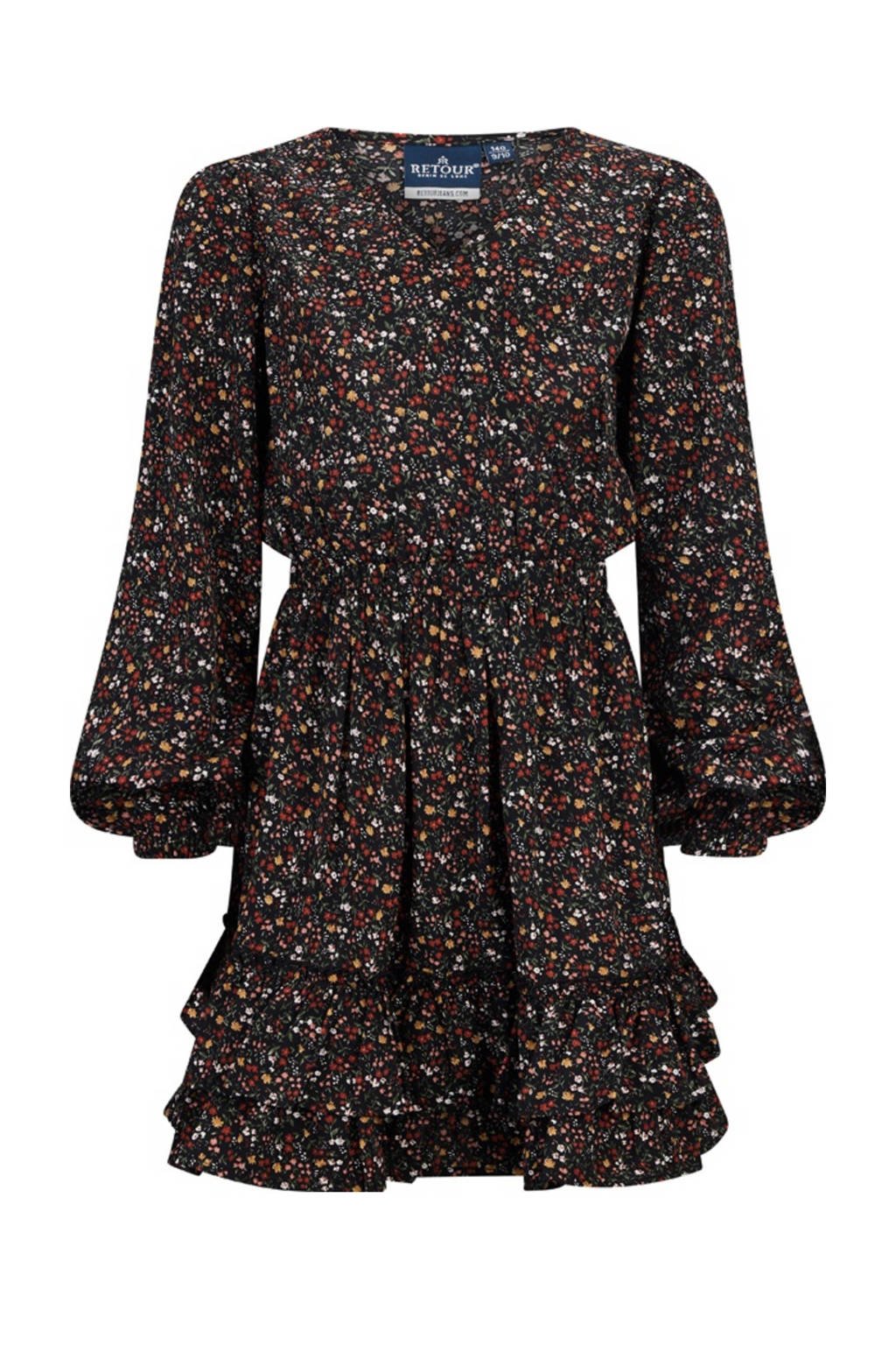 Retour Jeans gebloemde jurk Kayra zwart/groen/multicolor