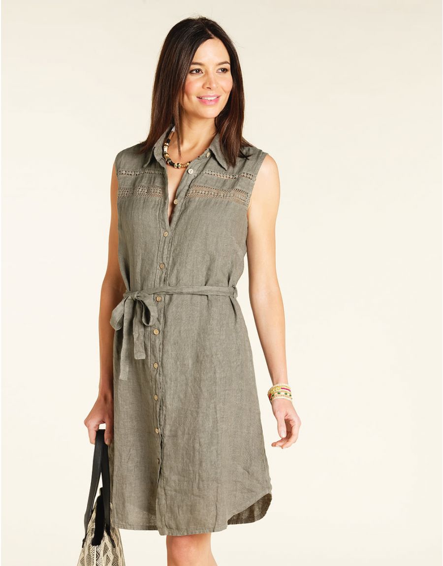 Robe chemisier lin kaki