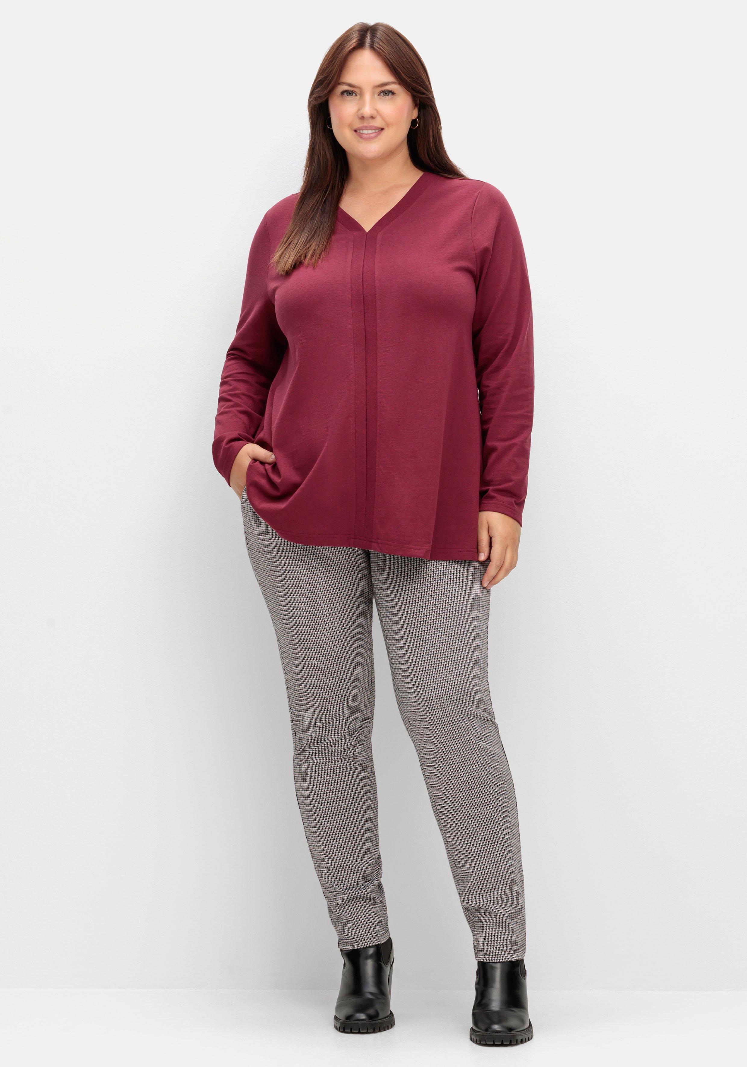 Langarmshirt mit V-Ausschnitt und Rippblende