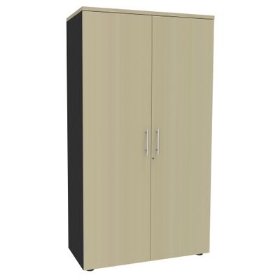 Armoire haute IDRA/DUAL - H180 x L80 x P47 - 2 portes - Corps anthracite - Portes et dessus imitation érable