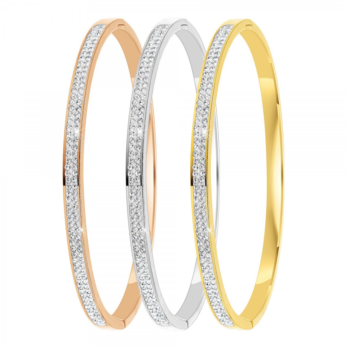 3 Bracelets SC Crystal en acier inoxydable ornés de Cristaux scintillants