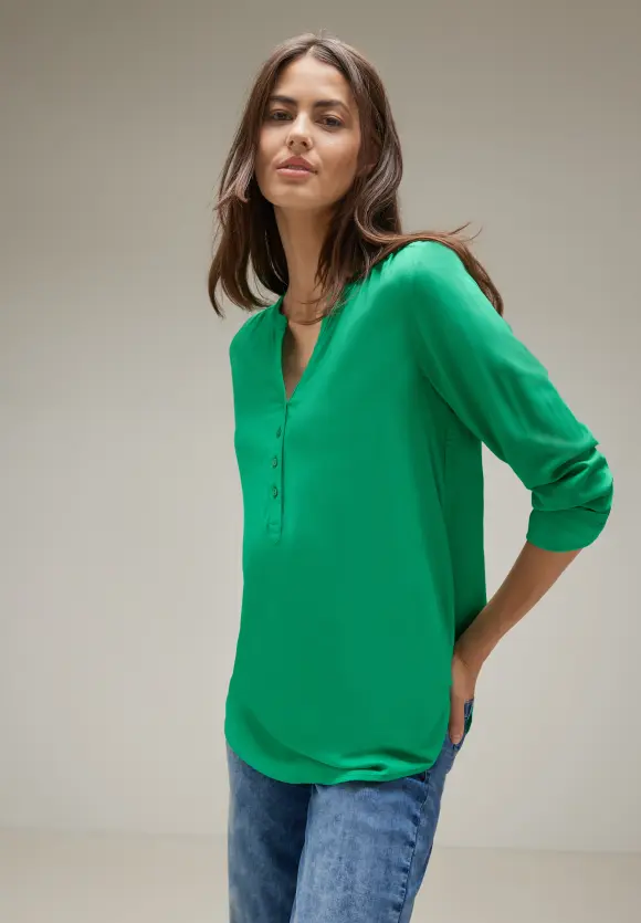 Longbluse in Unifarbe - dark cameo green