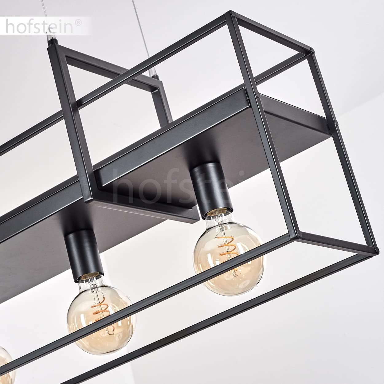 Pendelleuchte Victorine, moderne Hängelampe aus Metall in Schwarz, Hängeleuchte m. Schirm in Gitter-Optik als Ablagefläche, ideal über dem Esstisch, Höhe max. 145 cm, 4-flammig, E27, ohne Leuchtmittel