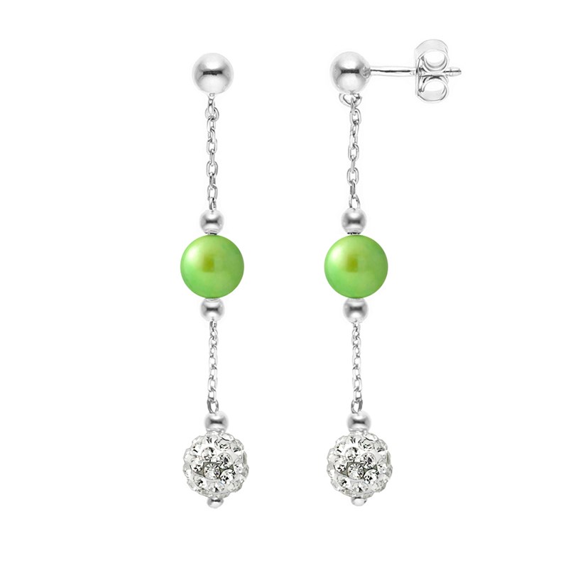 Boucles d'Oreilles - Cristal blanc - Perles de culture - Argent 925