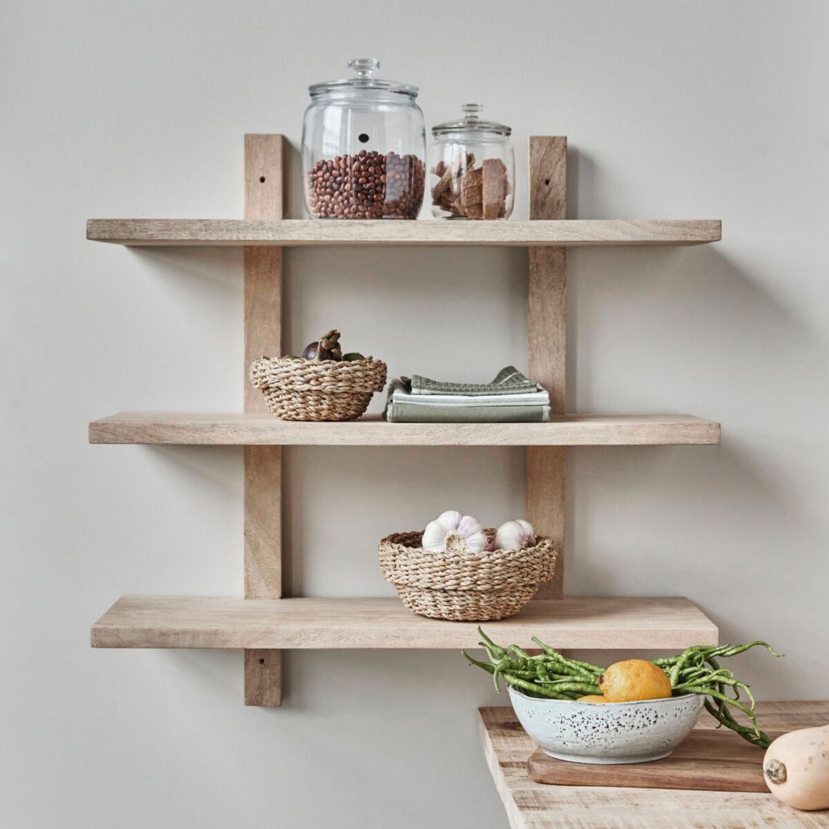 Set hylle 75 cm, natur