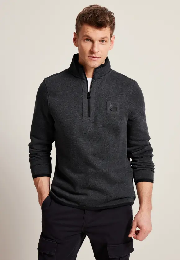 Sweatshirt mit Troyerkragen - storm grey melange
