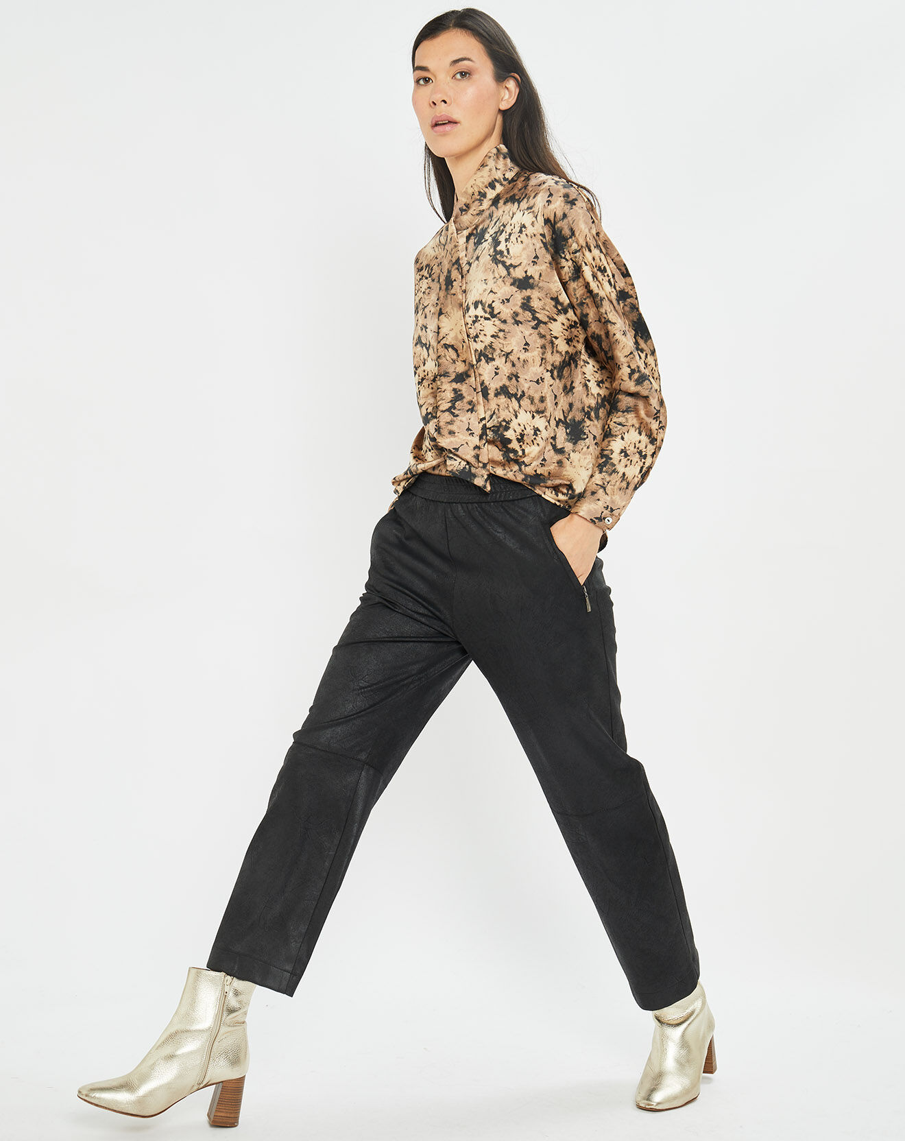 Lauren Vidal Chemise satinée Store écorce dorée