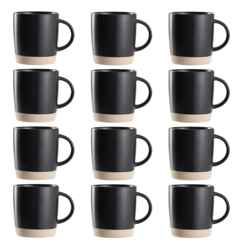 OTIX Koffiekopjes Theemokken Koffietassen Set van 12 Zwart 310 ml Aardewerk