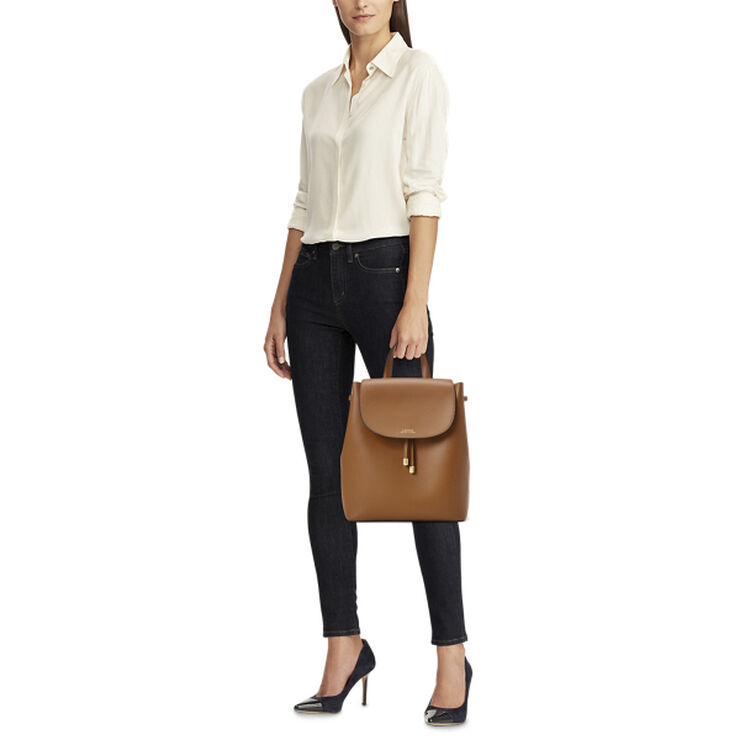 Lauren Ralph Lauren Drawstring Leather Backpack Brun