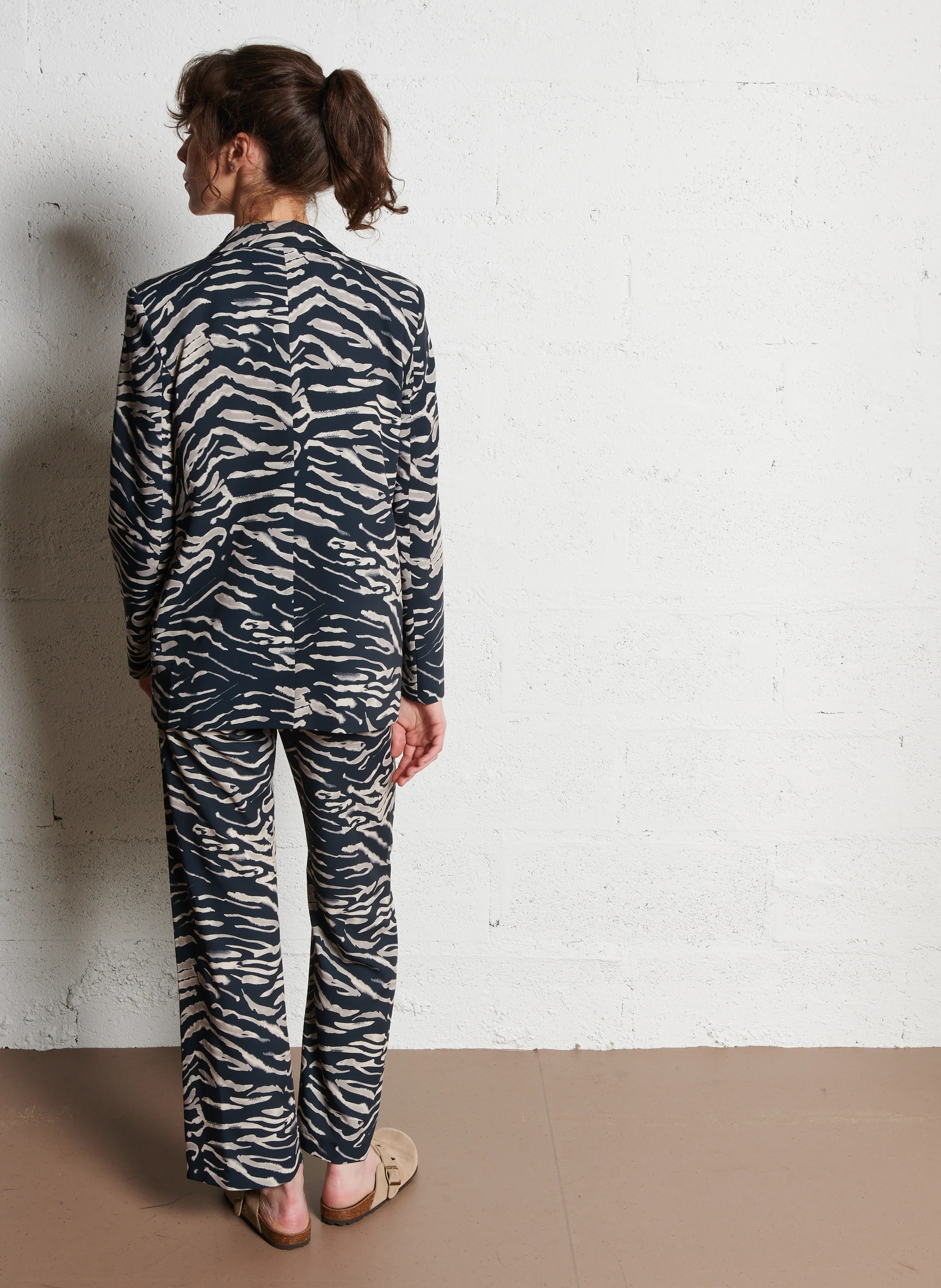 Veste de tailleur droite imprimée| Noir