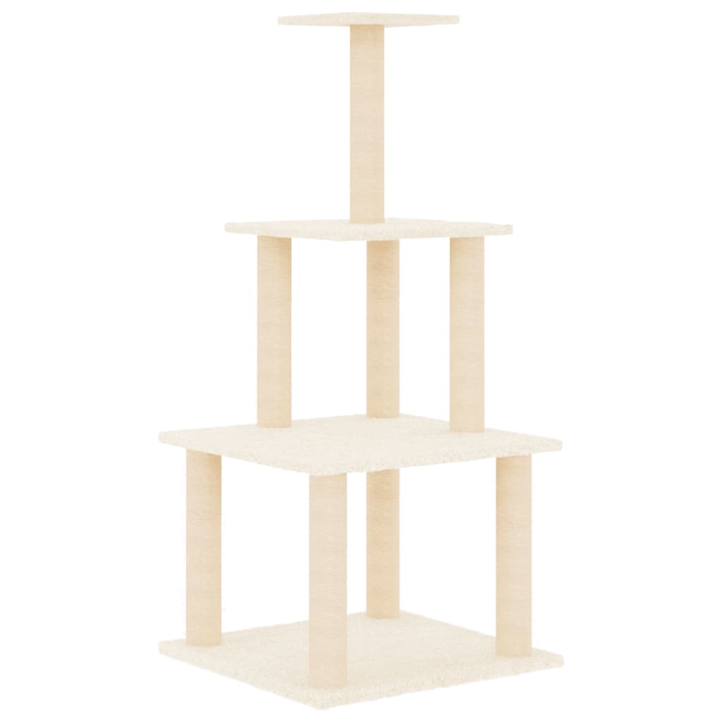 Arranhador para gatos vidaXL com postes de sisal, cor creme, 111 cm