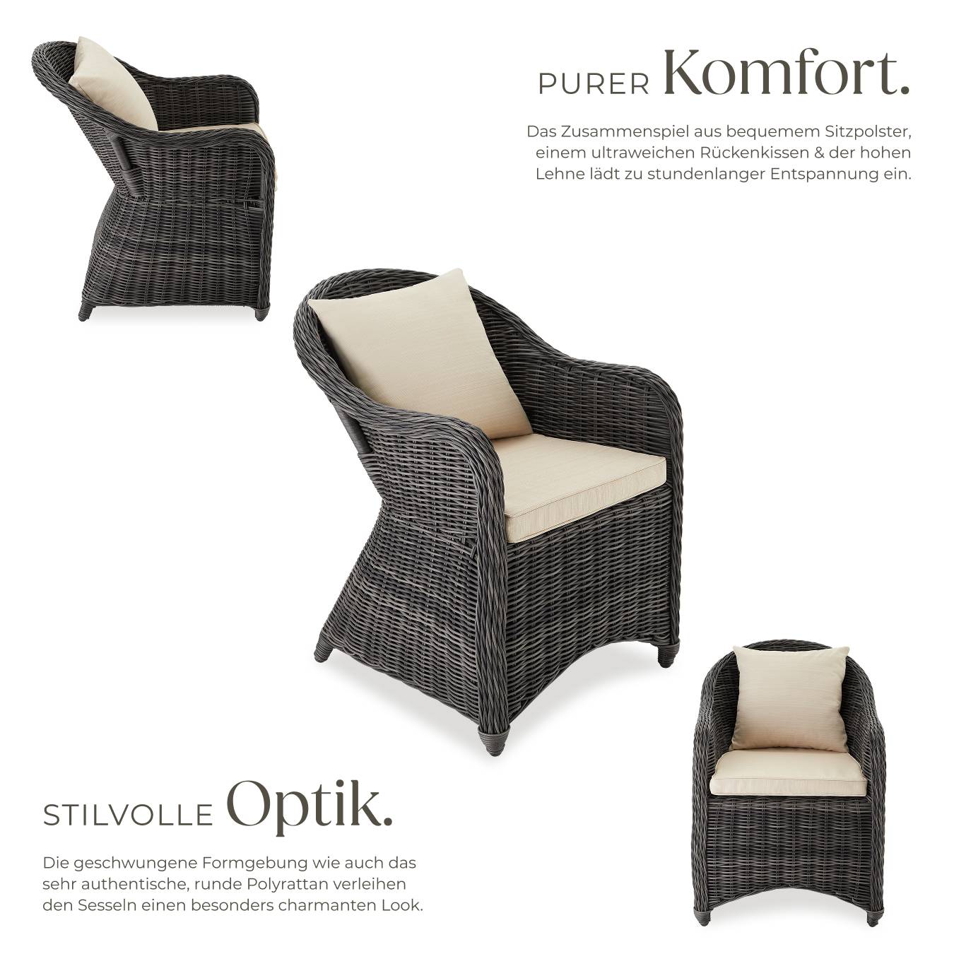 4er Set Rattansessel