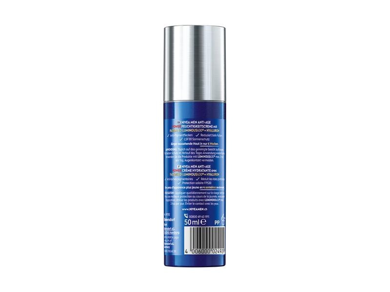 NIVEA MEN Men Crème Anti-Age Power Luminous 50 ml Anti-Age Gesichtspflege mit dem patentierten Anti-Pigment-Wirkstoff