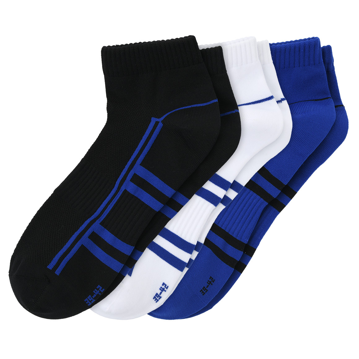 3 Paar Herren Sport-Sneaker-Socken im Set schwarz / blau / weiss