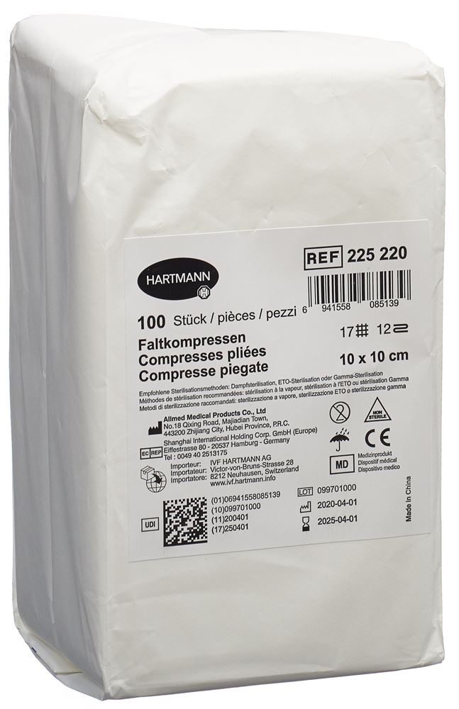 IVF Faltkompresse Typ 17<br>100 Stück, Beutel, 10x10cm, 12 fach