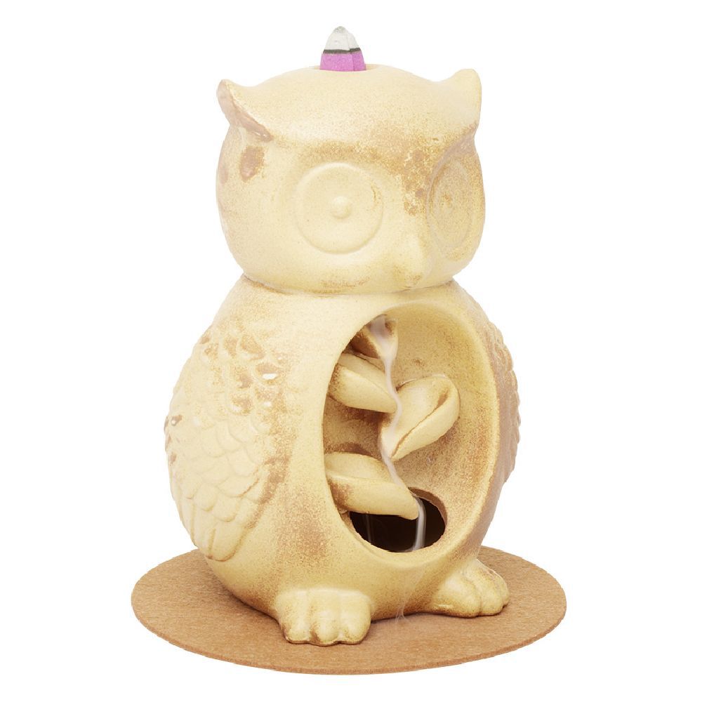 Fontaine à encens forme hibou marron H16.8 cm