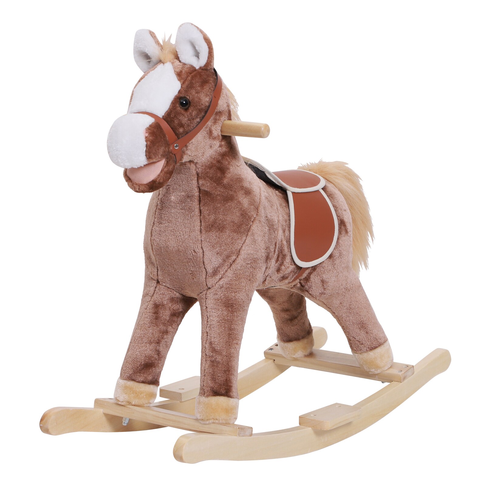 HOMCOM Plüsch-Schaukelpferd für Kinder braun 74 x 33 x 62 cm (LxBxH)