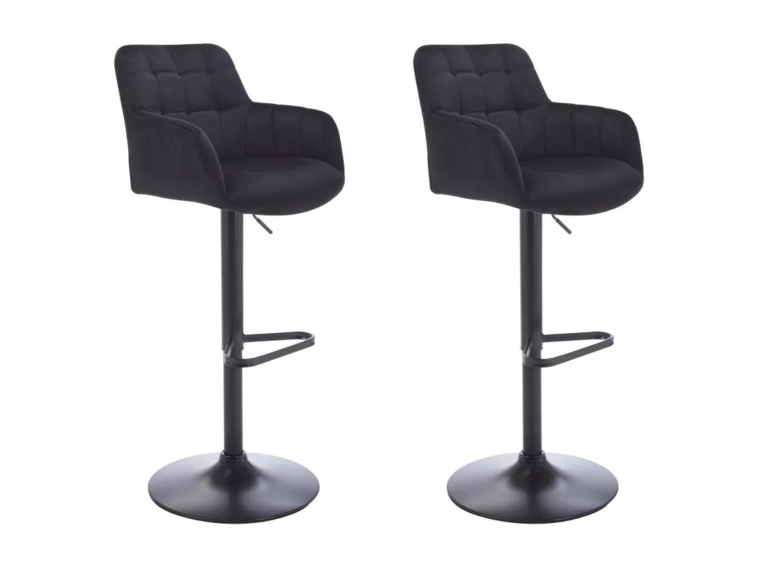 Lot de 2 tabourets de bar en velours et métal - Hauteur réglable - Noir - PEGA de Pascal MORABITO
