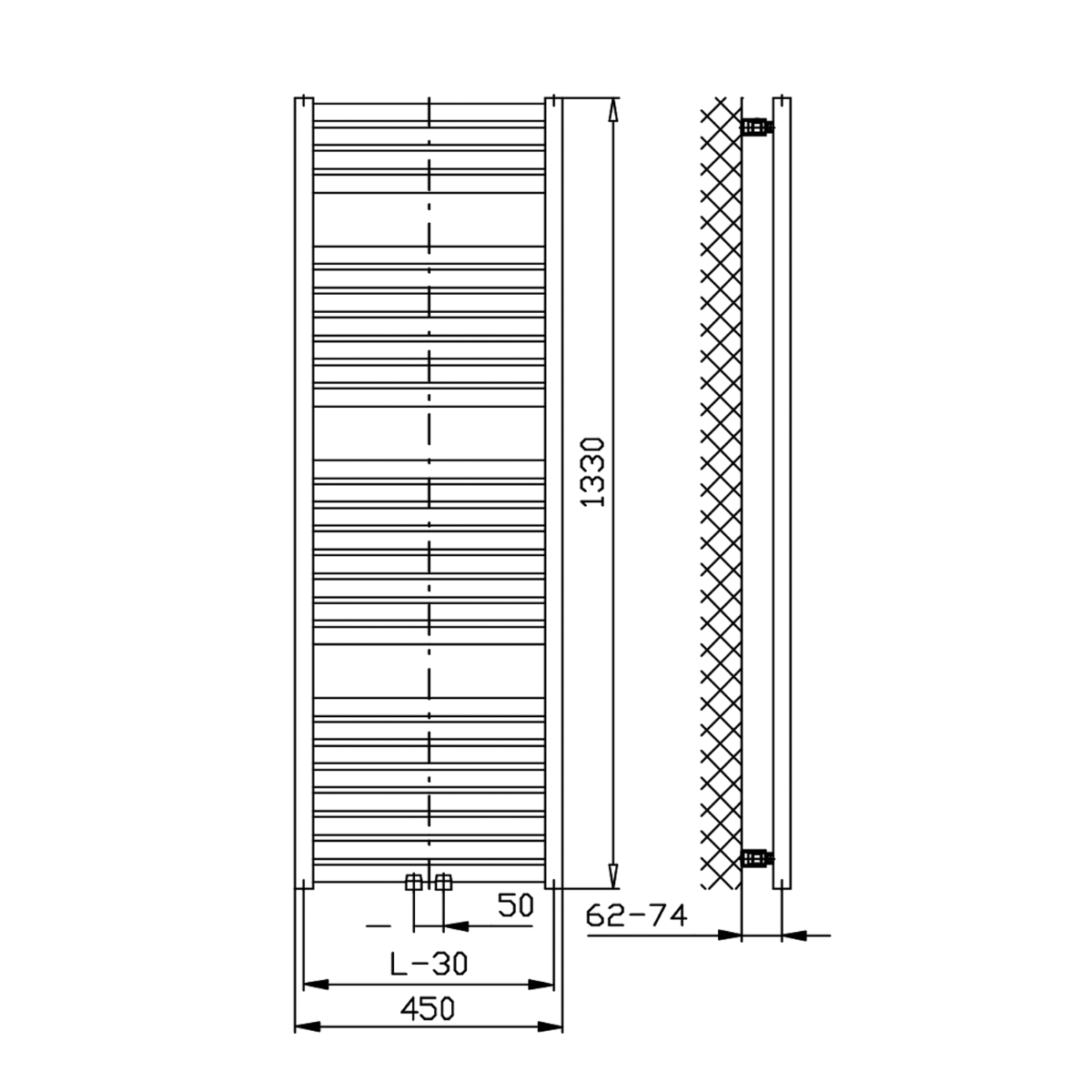 Sapho Tondi radiator zwart mat 45x133cm 561W